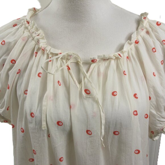 Gap White/Coral Patterned Cotton Short Sleeve Tie Front Blouse Size XL - Picture 6 of 7